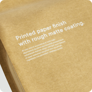 Sustainable coffee packaging with printed paper finish with rough matte coating